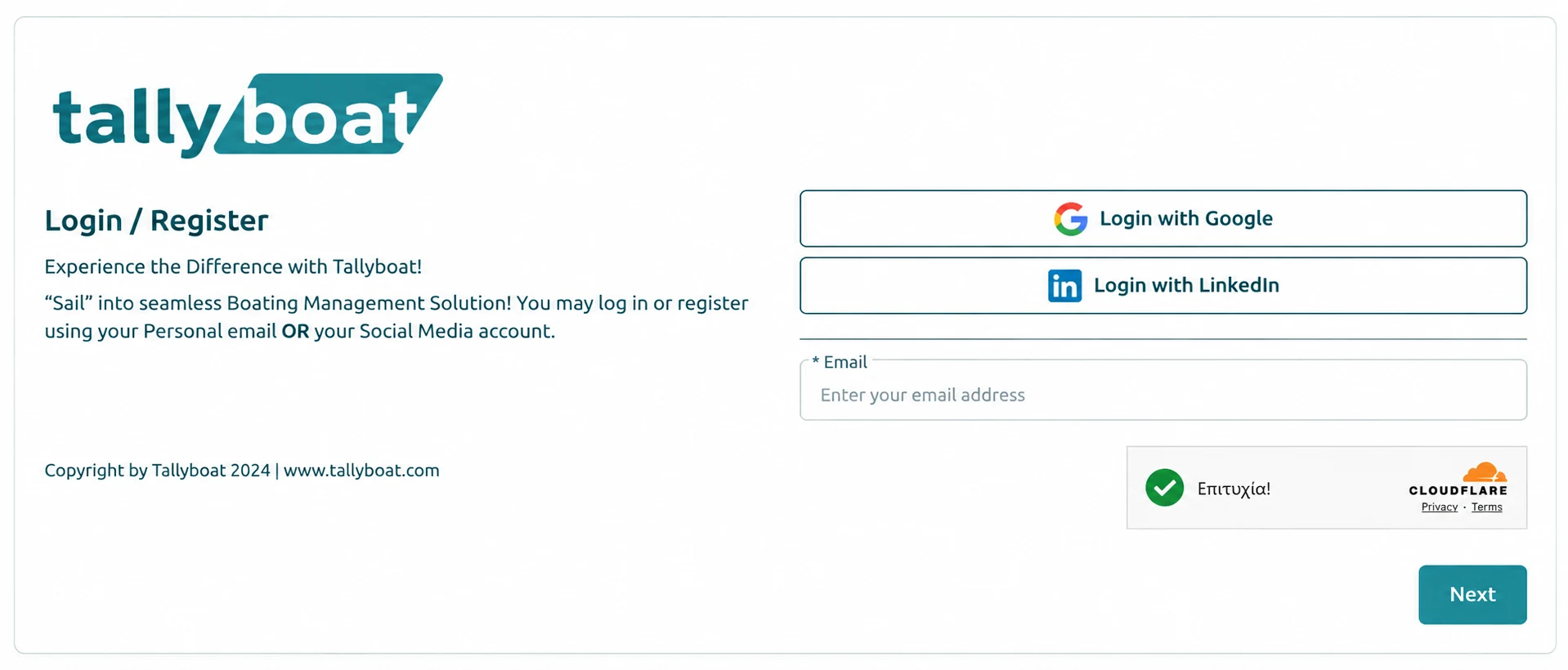 Login / Register — TallyBoat sign-in and account setup guide