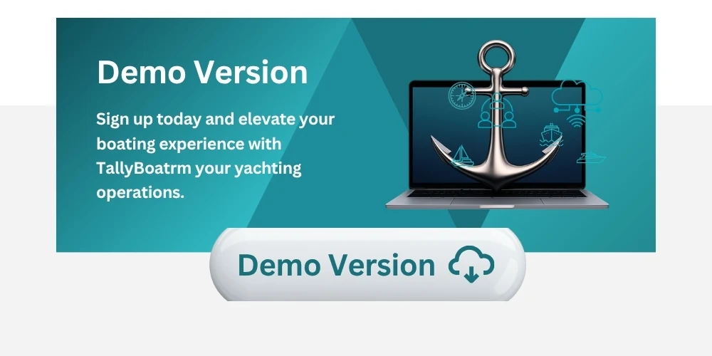 TallyBoat Demo | Explore the Yachting Software Platform TallyBoat yachting software demo banner with laptop, anchor and access to the platform.